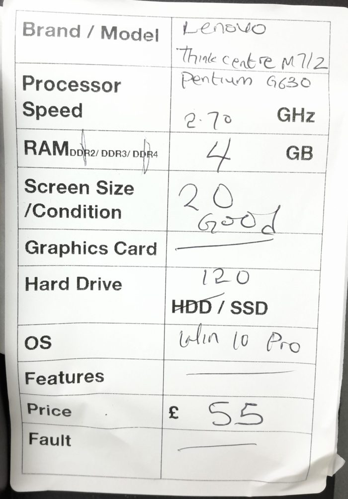 Lenovo All In One PC ThinkCentre M71z - Pentium G630 @ 2.70GHz - 4GB Ram - 20" - 120GB SSD - Windows 10 Pro - Image 3