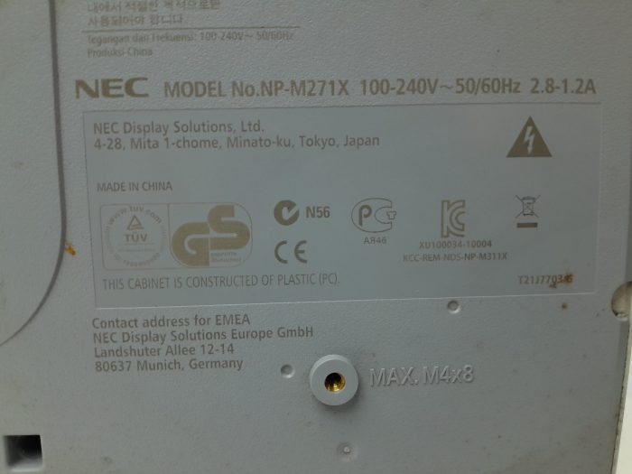 Nec HDMI VGA Projector with 1370 Lamp Hours Used NP-M271X - Image 3