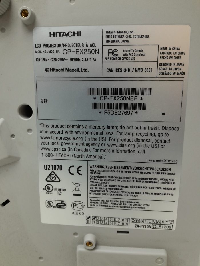Hitachi HDMI VGA Projector with 347 Lamp Hours Used CP-EX250N - Image 3
