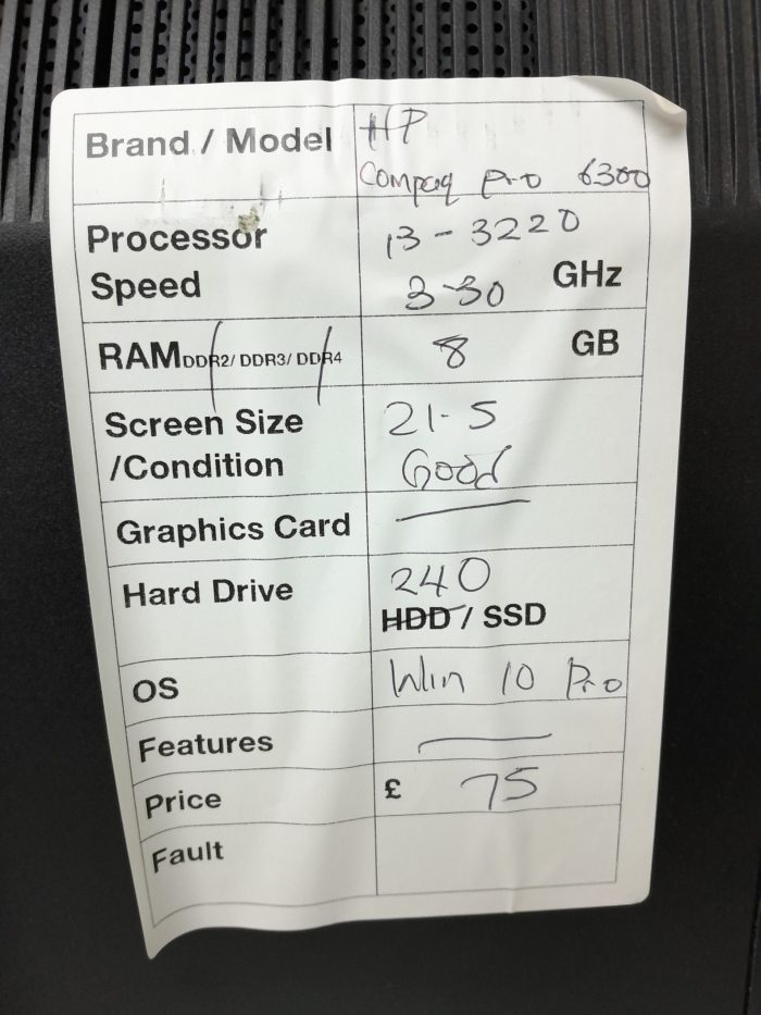 HP All In One PC Compaq Pro 6300 - i3-3220 @ 3.30GHz - 8GB Ram - 21.5" - 240GB SSD - Windows 10 Pro - Image 3