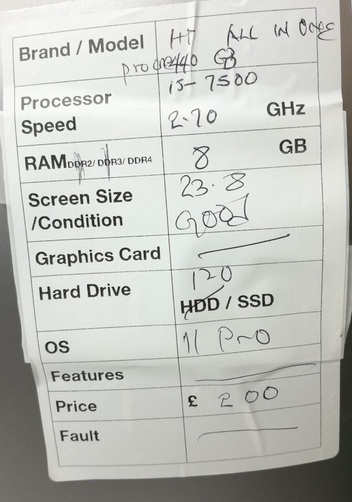 HP All In One PC ProOne 440 G3 - i5-7500 @ 2.70GHz - 8GB Ram - 23.8" - 120GB SSD - Windows 11 Pro - Image 3
