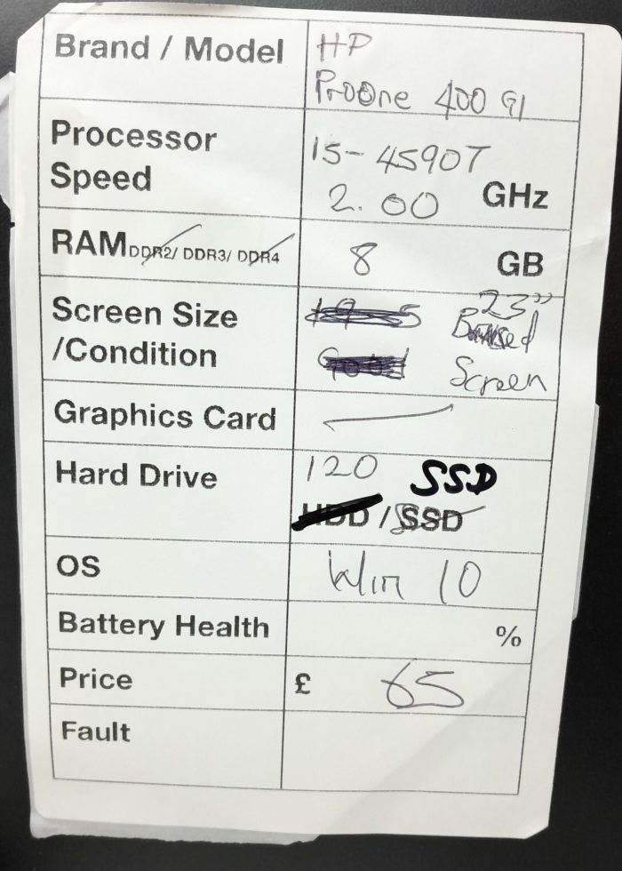 HP All In One PC ProOne 400 G1 - Core i5-4590T @ 2.00GHz - 8GB Ram - 23" - 120GB SSD - Windows 10 - Image 3