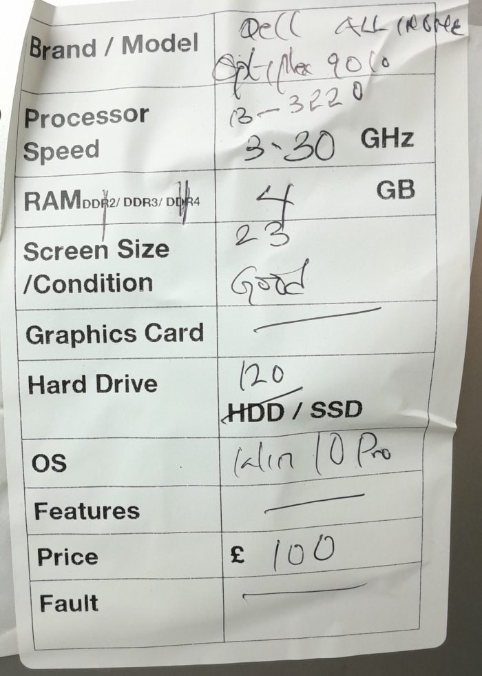 Dell All In One PC Optiplex 9010 - i3-3220 @ 3.30GHz - 4GB Ram - 23" - 120GB SSD - Windows 10 Pro - Image 3