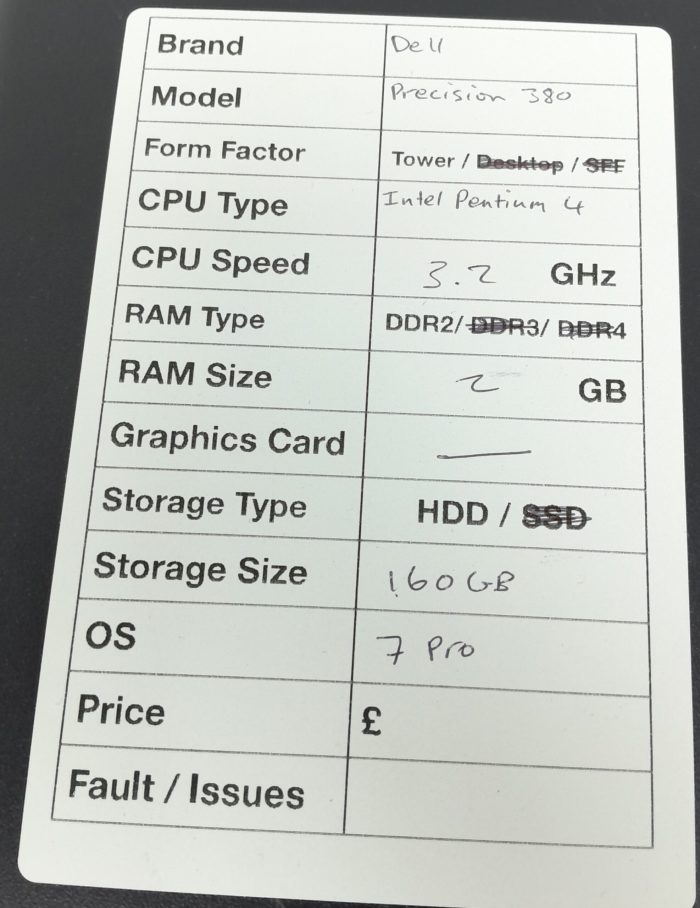 Dell Windows Tower PC Precision 380 - Intel Pentium 4 3.2GHz  - 2GB RAM - 160GB HDD - Windows 7 Pro - Image 3