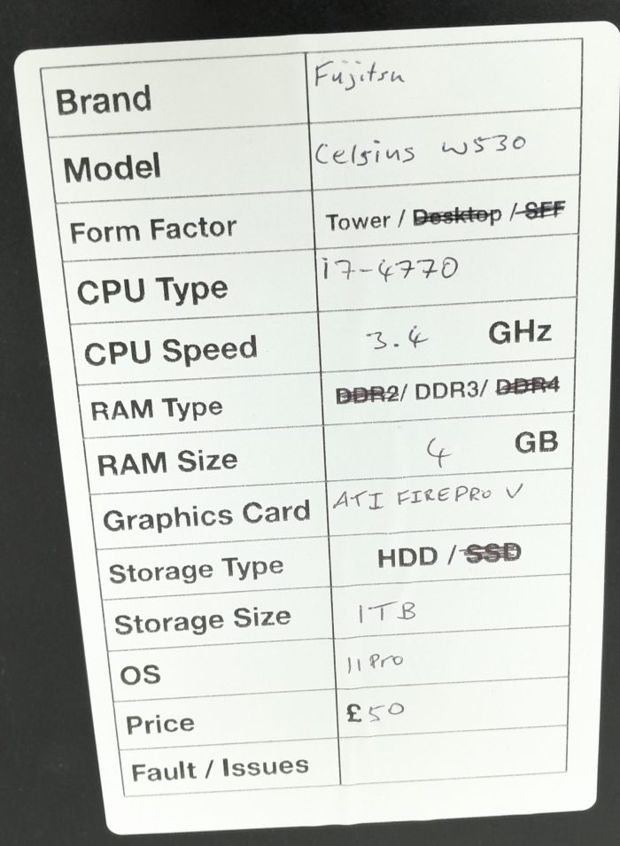 Fujitsu Windows Tower PC Celsius W530 (MI5W) - i7-4770 3.4GHz  - 4GB RAM - 1TB HDD - Windows 11 Pro - Image 3