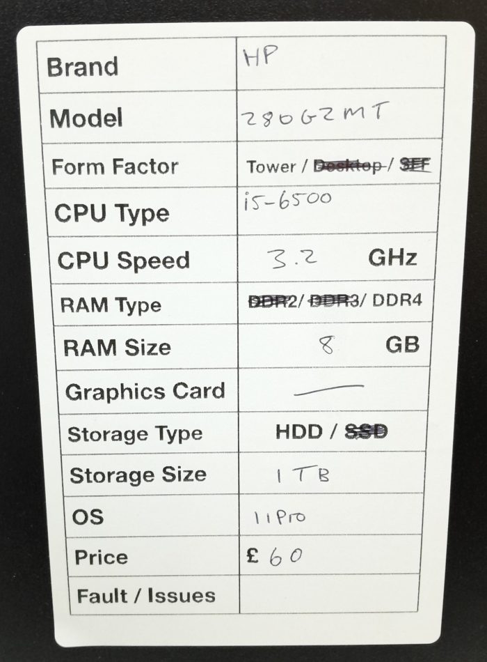 HP Windows Tower PC 280 G2 MT - i5-6500 3.2GHz  - 8GB RAM - 1TB HDD - Windows 11 Pro - Image 3