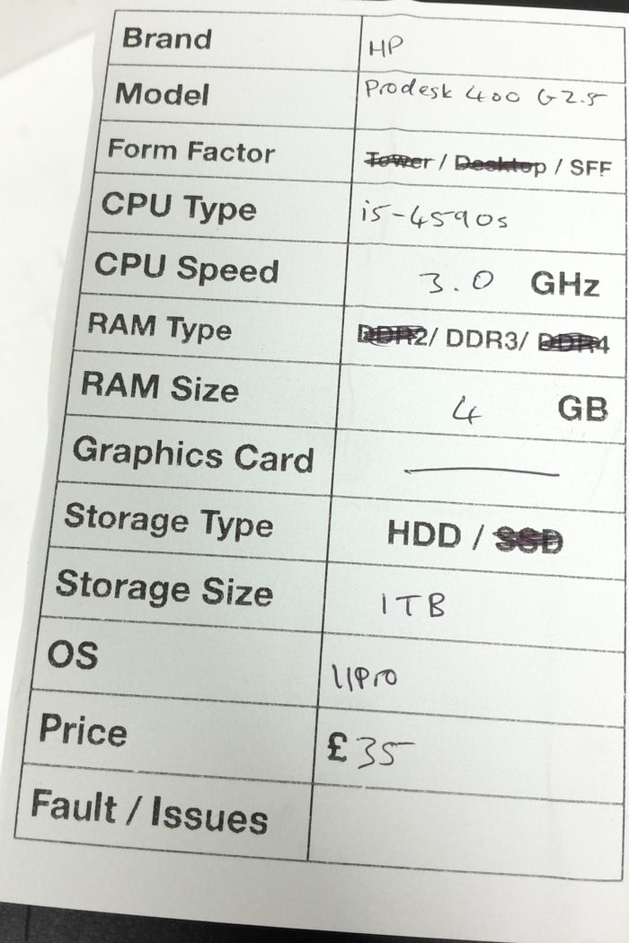 HP Windows SFF PC ProDesk 400 G2.5 - i5-4590S 3.0GHz  - 4GB RAM - 1TB HDD - 11 Pro - Image 3