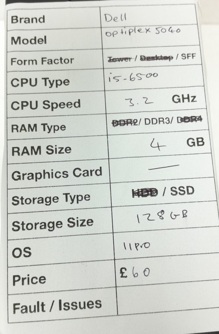 Dell Windows SFF PC OptiPlex 5040 - i5-6500 3.2GHz  - 4GB RAM - 128GB SSD - 11 Pro - Image 3