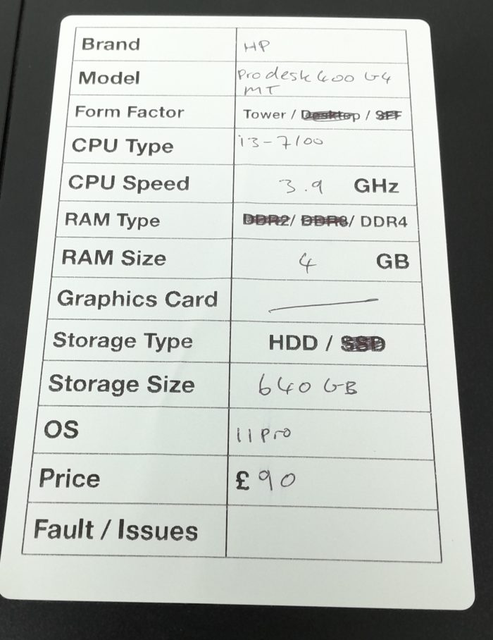HP Windows Tower PC ProDesk 400 G4 MT - i3-7100 3.9GHz  - 4GB RAM - 640GB HDD - 11 Pro - Image 3
