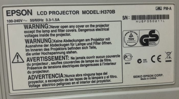 Epson VGA Projector with 369 Lamp Hours Used EB-84L H370B - Image 3
