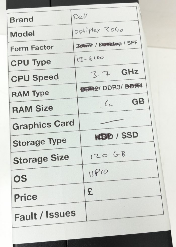 Dell Windows SFF PC Optiplex 3040 - i3-6100 3.7GHz  - 4GB RAM - 120GB SSD - 11 Pro - Image 3