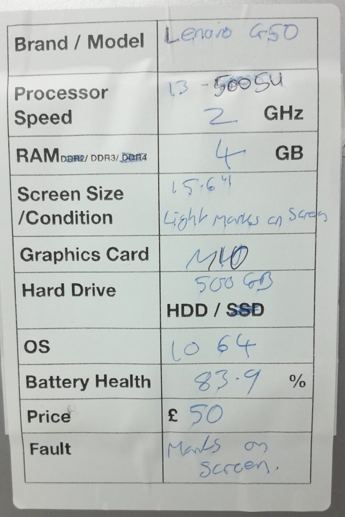 Lenovo Windows Laptop PC G50-80 (80ES) - i3-5005U @ 2.00GHz - 4GB RAM - 15.6" - 500GB HDD - 10 64 - Image 3
