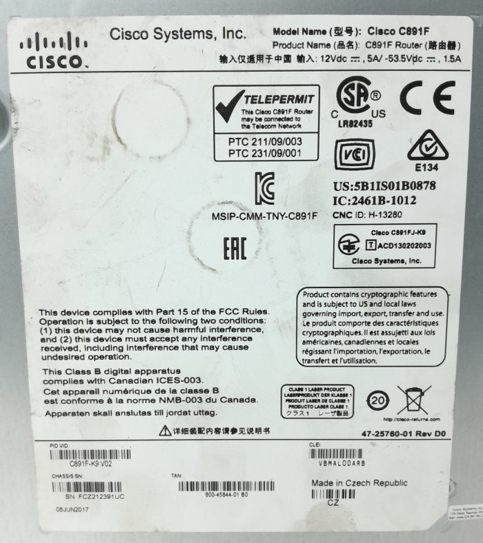 Cisco Service Router	Cisco C891F - Image 3