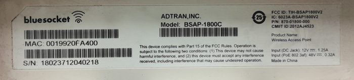 BlueSocket PoE Wireless Access Point BSAP-1800C - Image 3