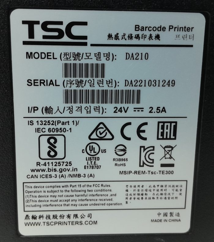 TSC Thermal Barcode Printer DA210 - Image 3