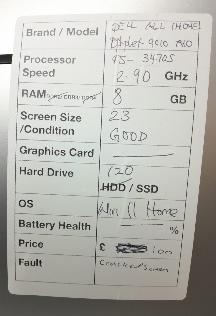 Dell All In One PC Optiplex 9010 - i5-3470S @ 2.90GHz - 8GB Ram - 23" - 120GB SSD - Windows 11 Home - Image 3