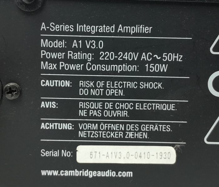 Cambridge Audio Integrated Amp A-Series Amplifier A1 V3.0 - Image 3