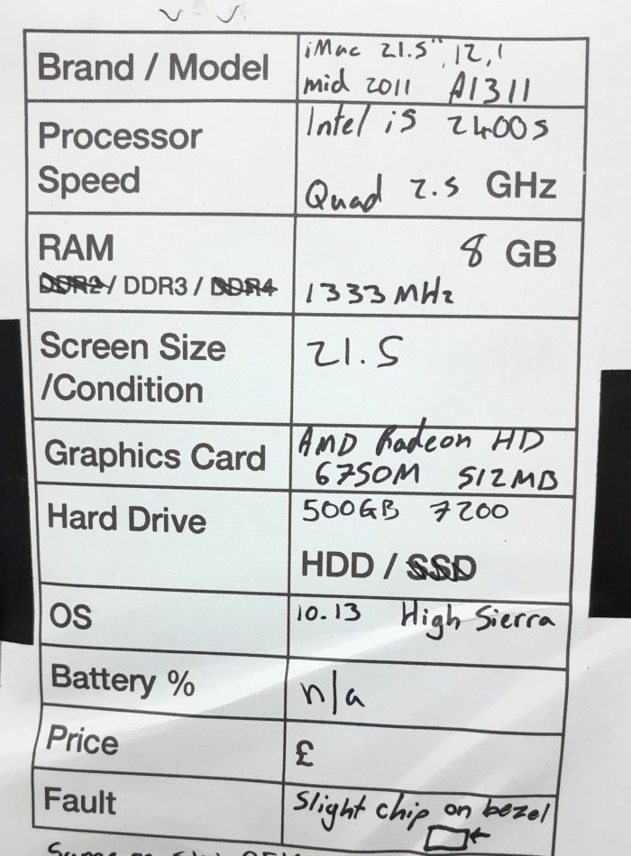 Apple iMac A1311 - Intel i5-2400S Quad 2.5GHz - 8GB RAM - 21.5" - AMD Radeon HD 6750M 512MB - 500GB HDD - 10.13 High Sierra(Mid 2011) - Image 3