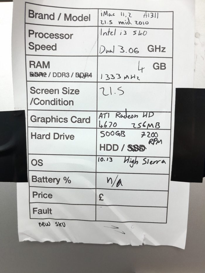 Apple iMac A1311 - Intel i3-540 Dual 3.06GHz - 4GB RAM - 21.5" - ATI Radeon HD 4670 256MB - 500GB HDD - 10.13 High Sierra(Mid 2010) - Image 3