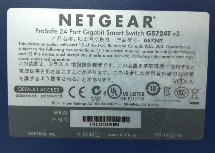 Netgear	Smart Gigabit Switch 24 Port Prosafe GS724T v3 With GMFP083-VSL05 Transciever - Image 3