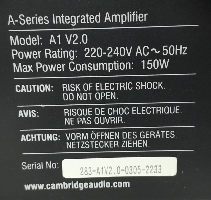 Cambridge Audio A Series Integrated Amplifier A1 V2.0 - Image 3