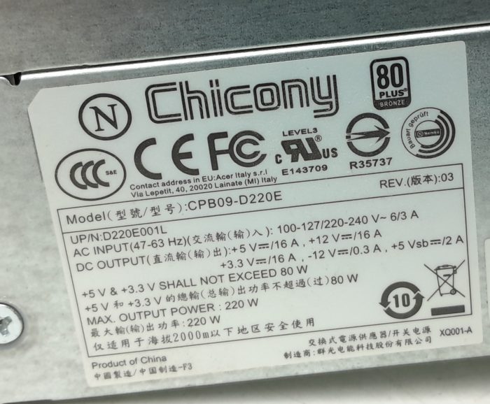 Chicony Power Supply Unit 220W CPB09-D220E - Image 3