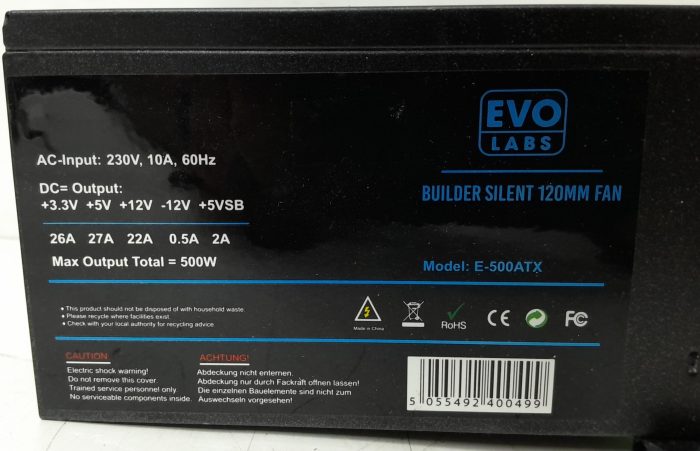 Evo Labs Power Supply Unit 500W E-500ATX - Image 3