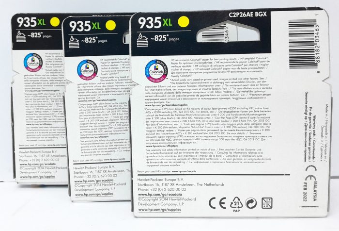HP Yellow Ink Cartridge C2P26AE - 935XL - Expiry: Feb 2022 - Job Lot x3 - Image 5