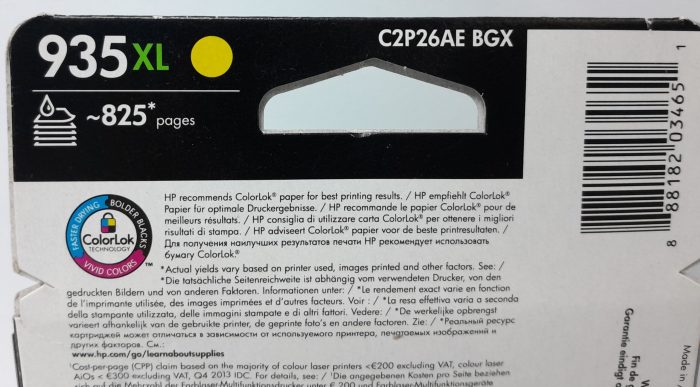 HP Yellow Ink Cartridge C2P26AE - 935XL - Expiry: Feb 2022 - Job Lot x3 - Image 3