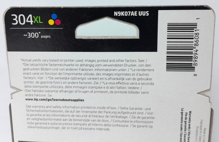 HP Tri-Colour Ink Cartridge N9K07AE - 304XL - Expiry: Feb 2024 - Image 3