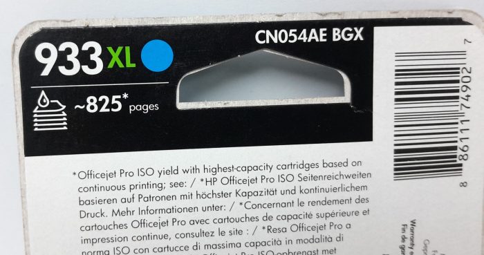 HP Cyan Ink Cartridge CN054AE - 933XL - Expiry: Dec 2022 - Image 3