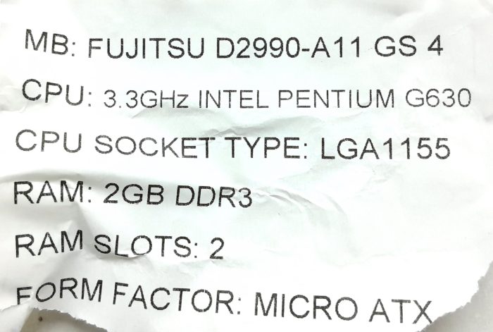 Fujitsu Motherboard Intel Pentium G630 With I/O Shield D2990-A11 GS 4 LGA1155 DDR3 MICRO ATX - Image 3