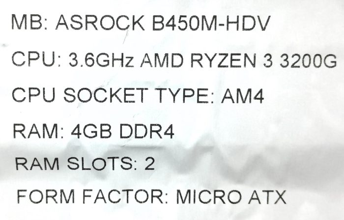 Asrock Motherboard AMD Ryzen 3 3200G With I/O Shield B450M-HDV AM4 DDR4 MICRO ATX - Image 3