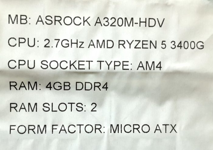 Asrock Motherboard AMD Ryzen 5 3400G With I/O Shield A320M-HDV AM4 DDR4 MICRO ATX - Image 3