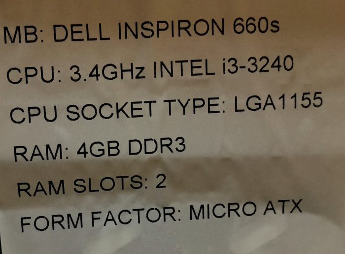 Dell Motherboard Intel i3-3240 With I/O Shield Inspiron 660s LGA1155 DDR3 MICRO ATX - Image 3
