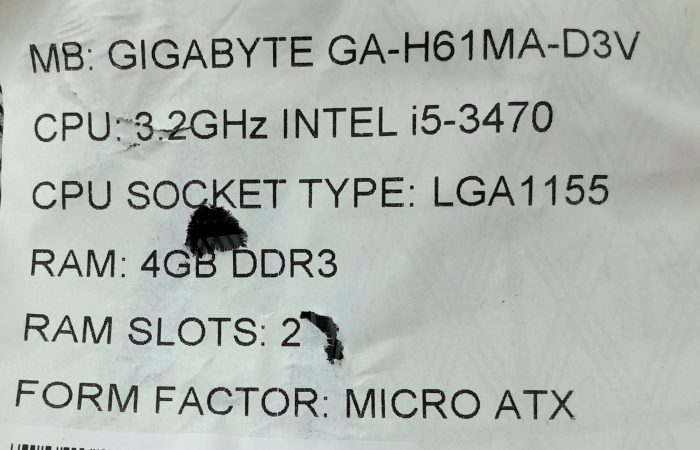 Gigabyte Motherboard Intel i5-3470 With I/O Shield GA-H61MA-D3V LGA1155 DDR3 MICRO ATX - Image 3