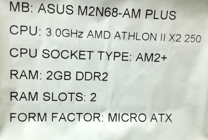 Asus Motherboard AMD Athlon II X2 250 With I/O Shield M2N68-AM PLUS AM2+ DDR2 MICRO ATX - Image 3