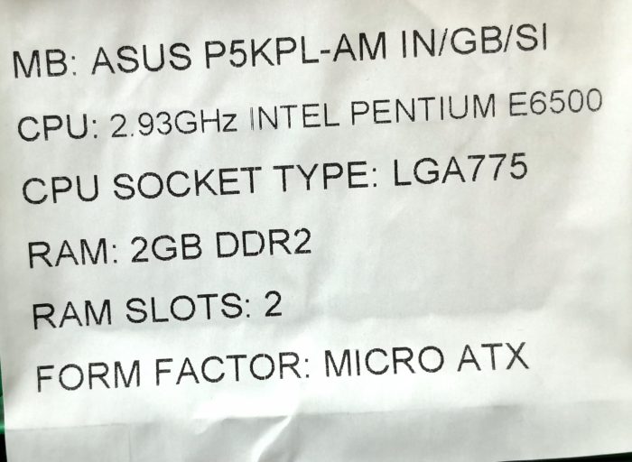 Asus Motherboard Intel Pentium E6500 With I/O Shield P5KPL-AM IN/GB/SI LGA775 DDR2 MICRO ATX - Image 3