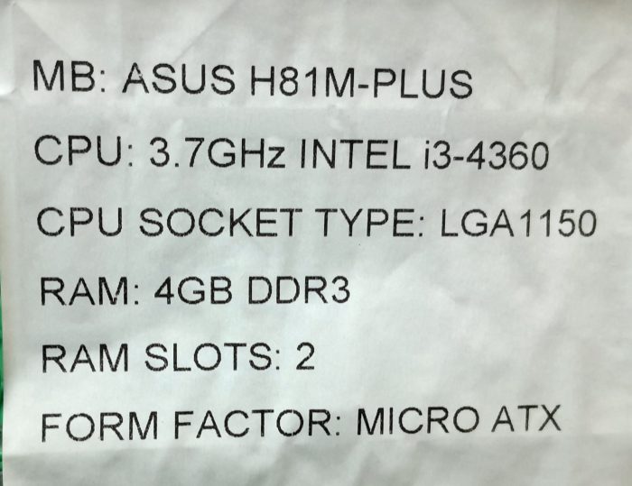 Asus Motherboard Intel i3-4360 With I/O Shield H81M-PLUS LGA1150 DDR3 MICRO ATX - Image 3