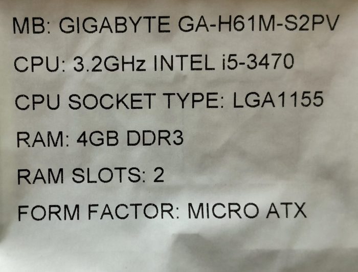 Gigabyte Motherboard Intel i5-3470 With I/O Shield GA-H61M-S2PV LGA1155 DDR3 MICRO ATX - Image 3