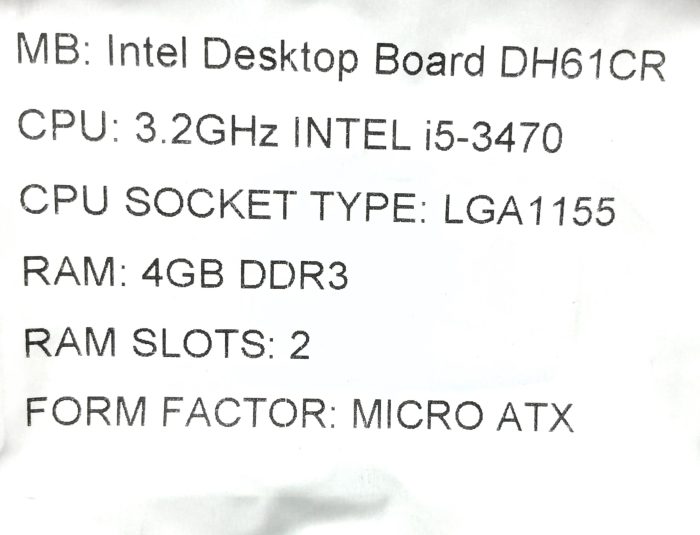 Intel Motherboard Intel i5-3470 With I/O Shield DH61CR LGA1155 DDR3 MICRO ATX - Image 3