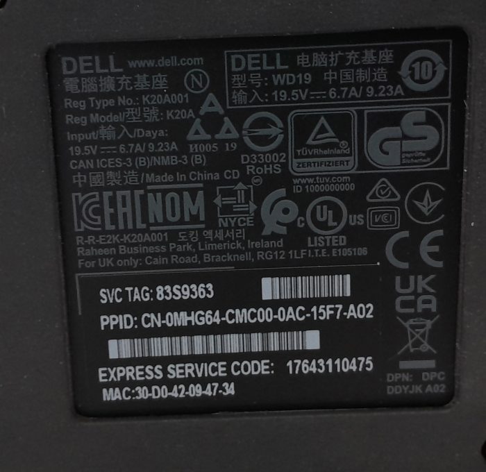 Dell Docking Station WD19 K20A - Image 3