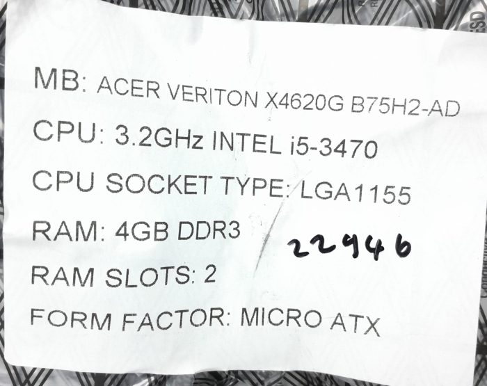 Acer Motherboard Intel i5-3470 With I/O Shield Veriton X4620G B75H2-AD LGA1155 DDR3 MICRO ATX - Image 3
