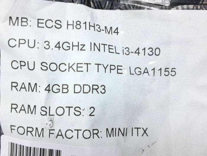 ECS Motherboard Intel i3-4130 With I/O Shield H81H3-M4 LGA1150 DDR3 MINI ITX - Image 3