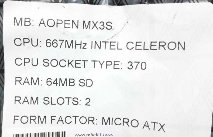 AOpen Motherboard Intel Celeron With I/O Shield MX3S 370 SD MICRO ATX - Image 3
