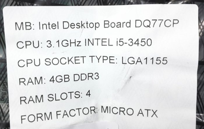 Intel Motherboard Intel i5-3450 With I/O Shield DQ77CP LGA1155 DDR3 MICRO ATX - Image 3