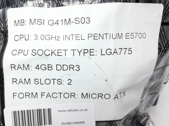 MSI Motherboard Intel Pentium E5700 With I/O Shield G41M-S03 LGA775 DDR3 MICRO ATX - Image 3