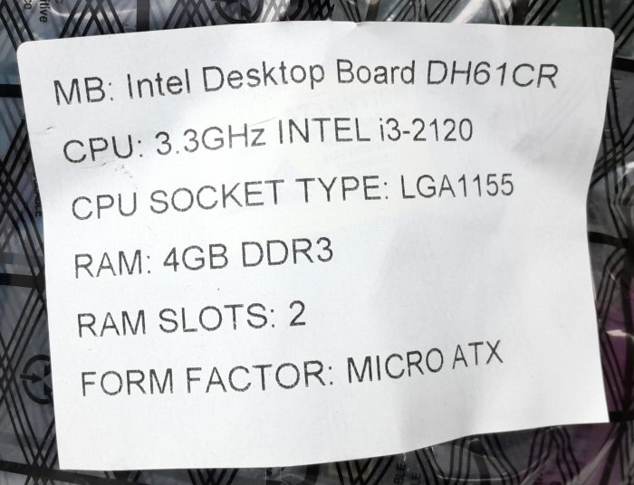 Intel Motherboard Intel i3-2120 With I/O Shield DH61CR LGA1155 DDR3 MICRO ATX - Image 3