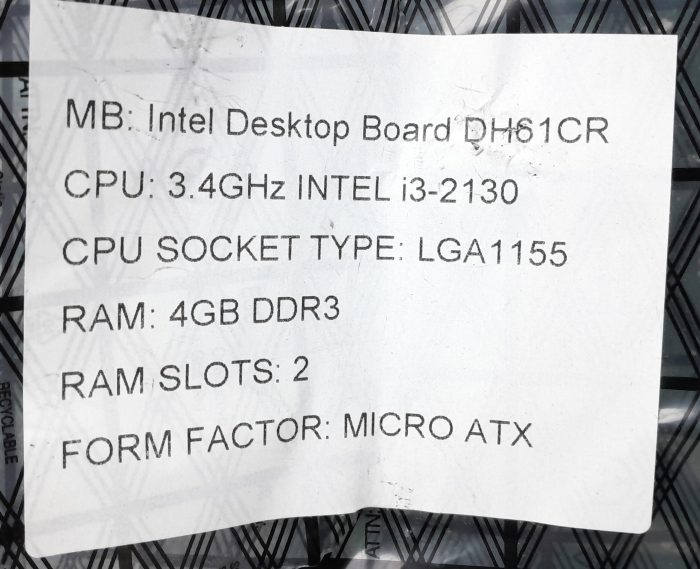 Intel Motherboard Intel i3-2130 With I/O Shield DH61CR LGA1155 DDR3 MICRO ATX - Image 3