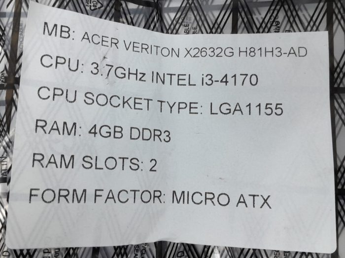 Acer Motherboard Intel i3-4170 With I/O Shield Veriton X2632G H81H3-AD LGA1155 DDR3 MICRO ATX - Image 3